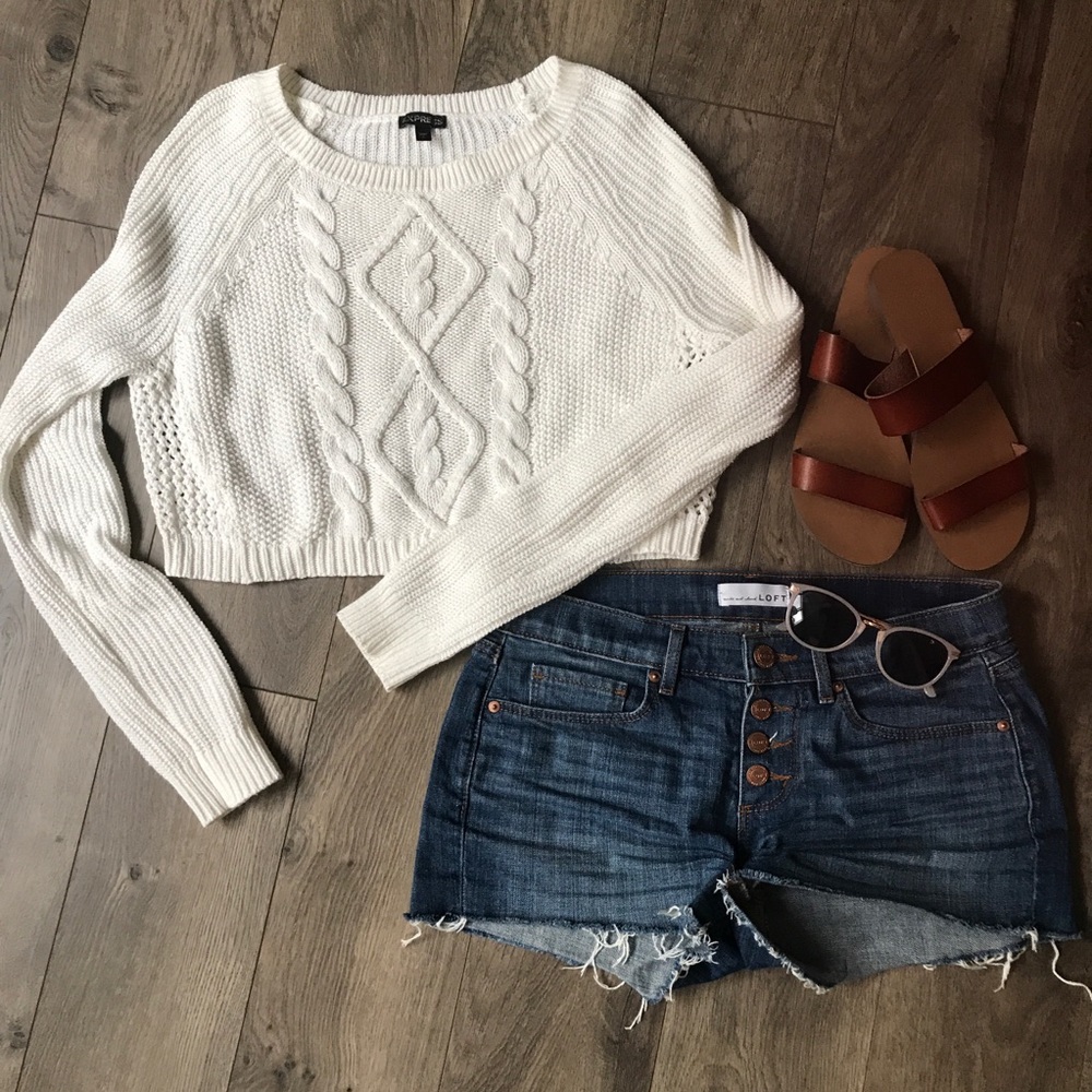 Express Cropped Cable Knit Sweater Size S